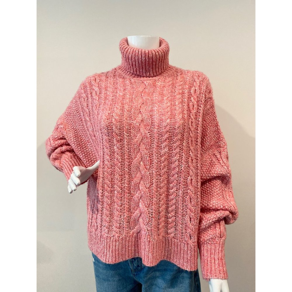 J.CREW COLLECTION PINK MARLED CABLE KNIT SWEATER